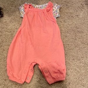 Newborn coral pink ruffle overall romper with floral tshirt baby girl outfit